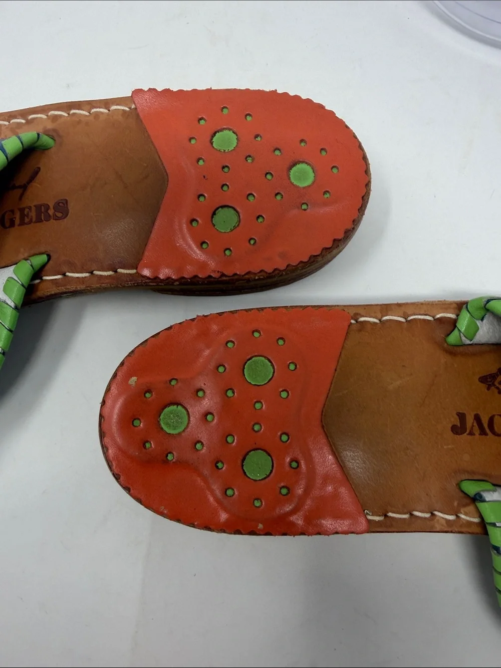 Jack Rogers Blue Leather Flower Toe-Post Sandals Size 7 Excellent Condition